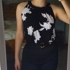Floral black & white halter Cynthia Rowley tie top